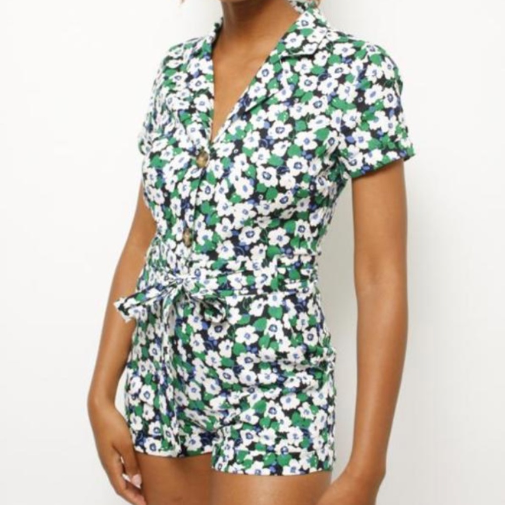 Olivaceous Green Floral Print Romper